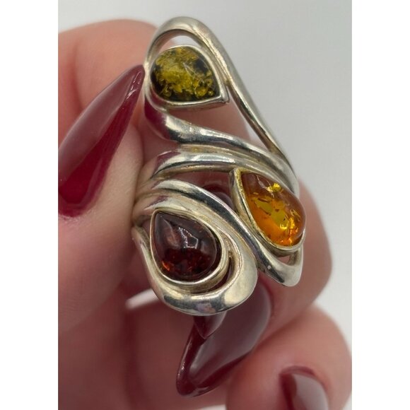 Sterling Silver 925 Multi-Color Amber Adjustable Statement Ring Size 5 - Picture 6 of 6